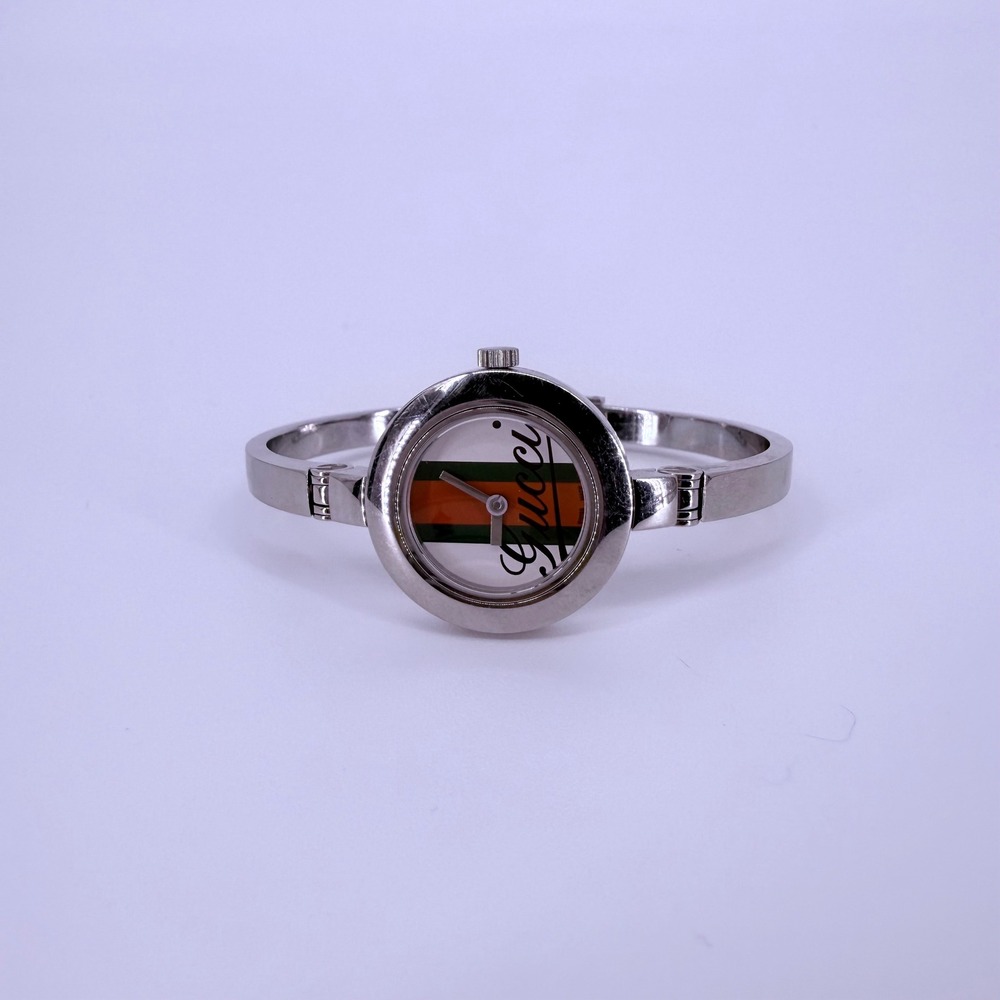 Gucci Bangle Watch Womens Silver Web Stripe Sherry Line Swiss Made Luxury Dainty